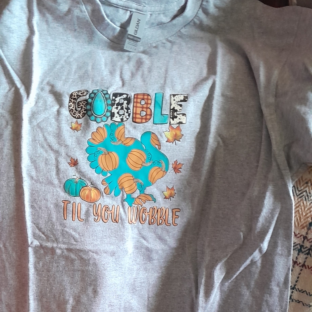 Gildan Gray Gobble Tee with Blue and Orange Accents